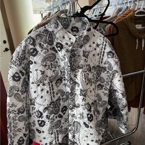 Mexx White Quilted Bomber Jacket with Black Paisley Print